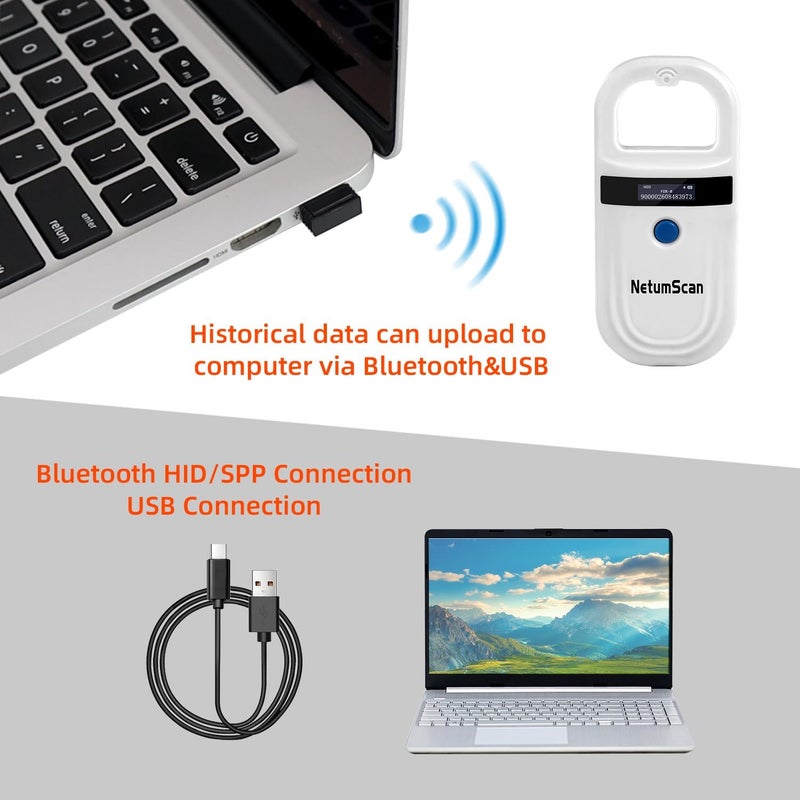 NetumScan Bluetooth Pet Microchip Reader, RFID EMID Handheld Pet Chip ID Scanner Rechargeable Data Storage Animal Tag Scanner with Stable OLED Display for ISO 11784/11785,FDX-B - Image 1
